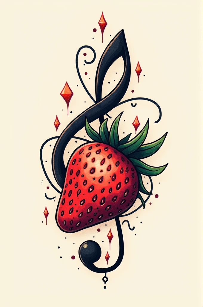 Tattoo of Musical Note Eighth Note with a Strawberry