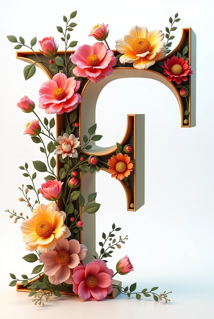 3d letter F with flowers no background