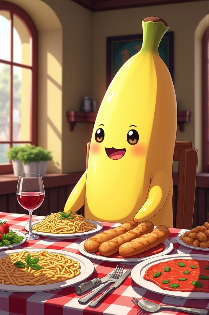 Creates bananirou eating a complete Italian