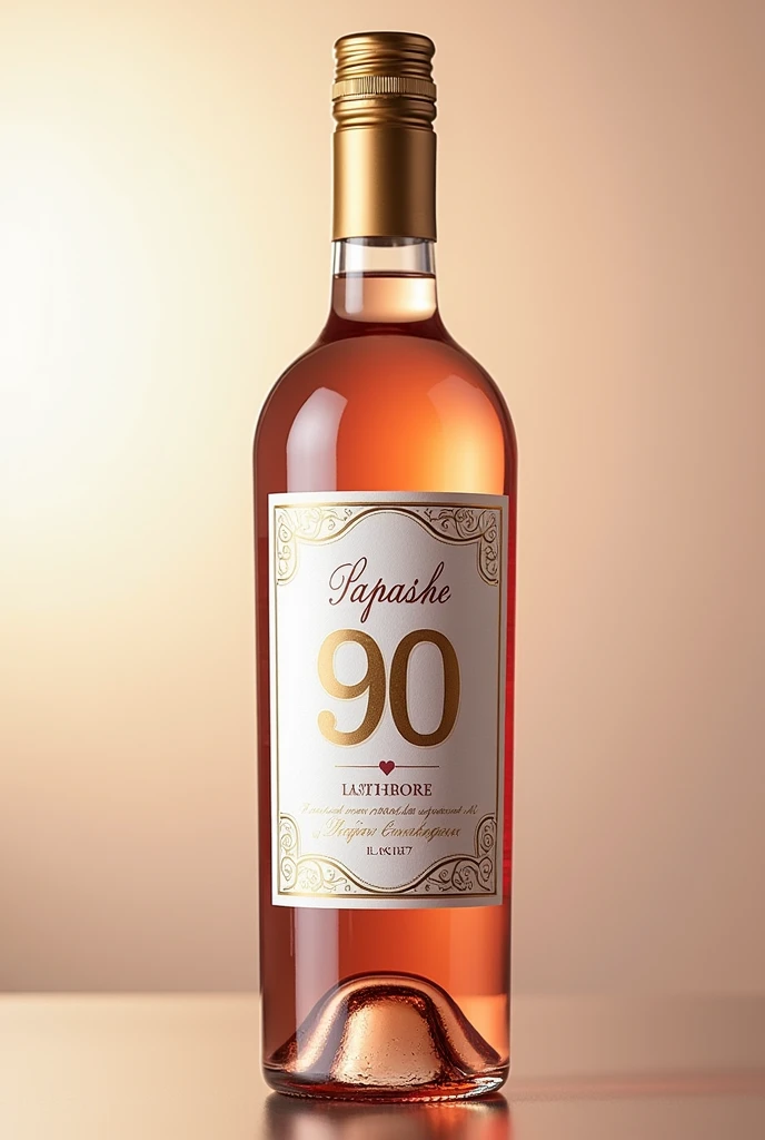 Rose wine label that says my 90 years CESAR CRUZ PAPASHE white and gold color music theme on the label without photo