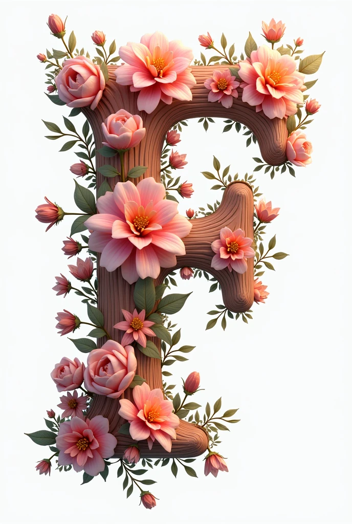 3d letter F with flowers no background