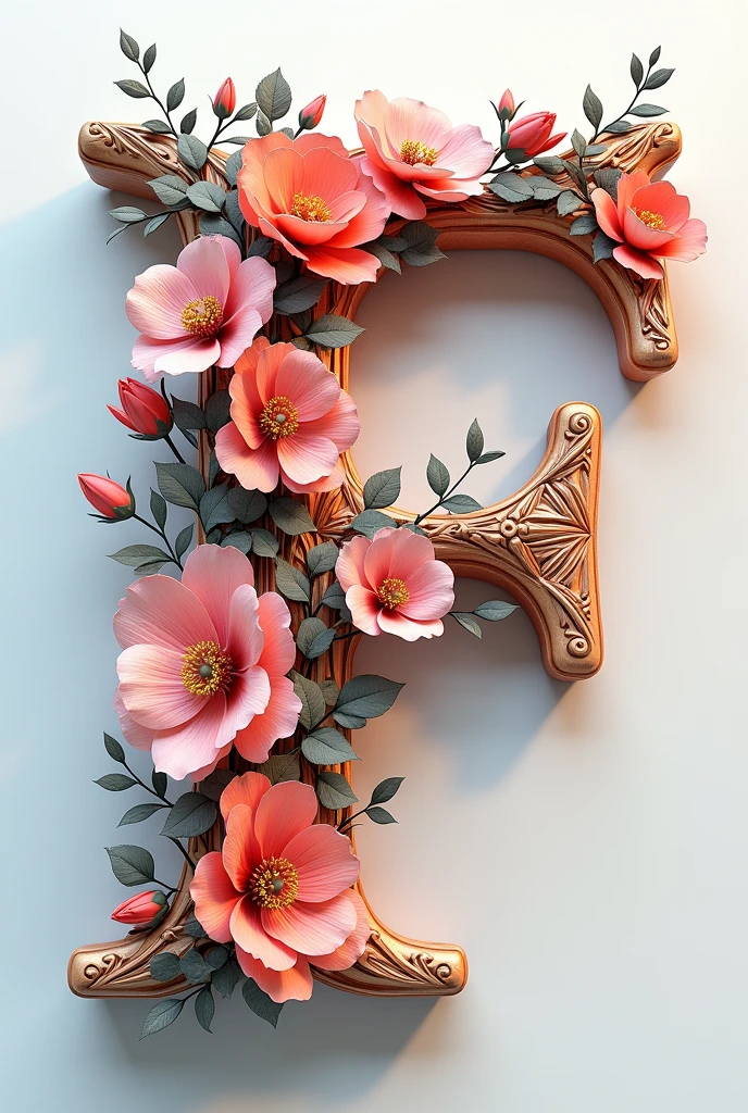3d letter F with flowers no background