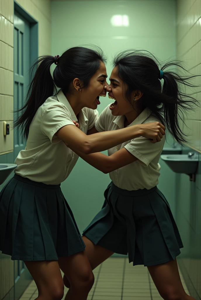 2 Indian girls fighting in school toilet.