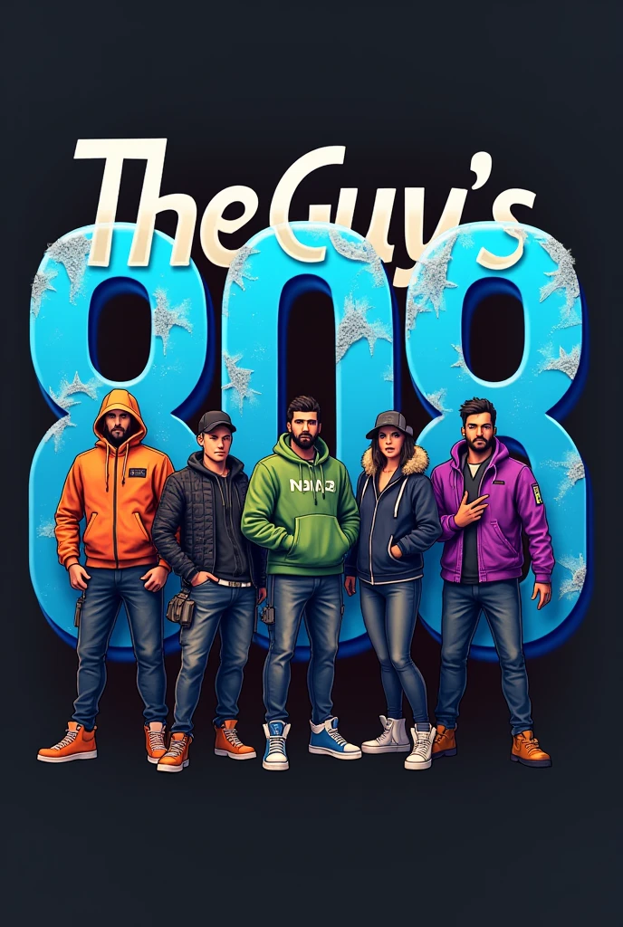 Here's a potential design concept:

*TheGuy's808*

[Image description: A bold, graffiti-style font with the text "TheGuy's808" serving as the backdrop.]

*Free Fire Characters:*

- DJ Alok
- K
- Chrono
- Skyler

[Image description: These characters are leaning against the bold font, with cool poses and expressions.]

*Call of Duty Characters:*

- Soap MacTavish
- Captain Price
- Ghost
- Mason

[Image description: These characters are also leaning against the bold font, with rugged and intense poses.]

*PUBG Characters:*

- The Survivor (default character)
- Sara
- Carlo
- Victor

[Image description: These characters are likewise leaning against the bold font, with strong and determined stances.]

*Color scheme:*

- Main font: Electric blue (#03A9F4)
- Characters: Vibrant shades of orange, green, and purple
- Background: Dark grey or black (#333333)

*Style:*

- Urban, graffiti-inspired
- Dynamic poses and expressions
- Bold lines and vibrant colors

This design combines the characters from Free Fire, Call of Duty, and PUBG, showcasing their unique personalities while emphasizing the bold and edgy vibe of "TheGuy's808". Make it look real 