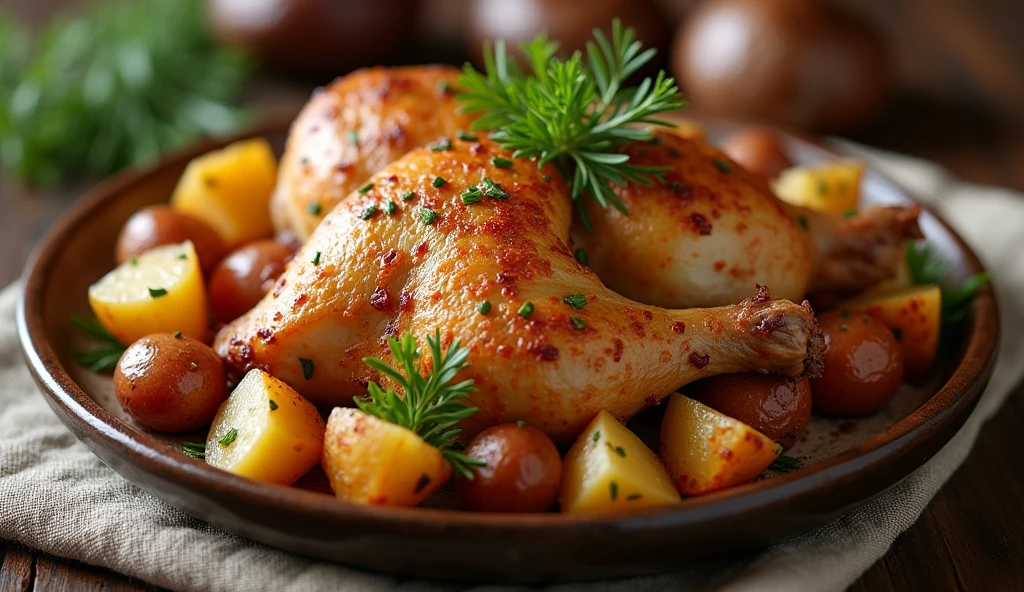 Russian dish chicken baked with potatoes