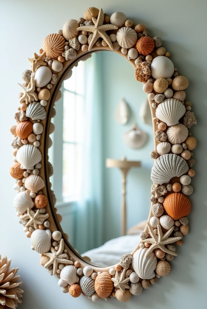 Oval mirror decorated with seashells
