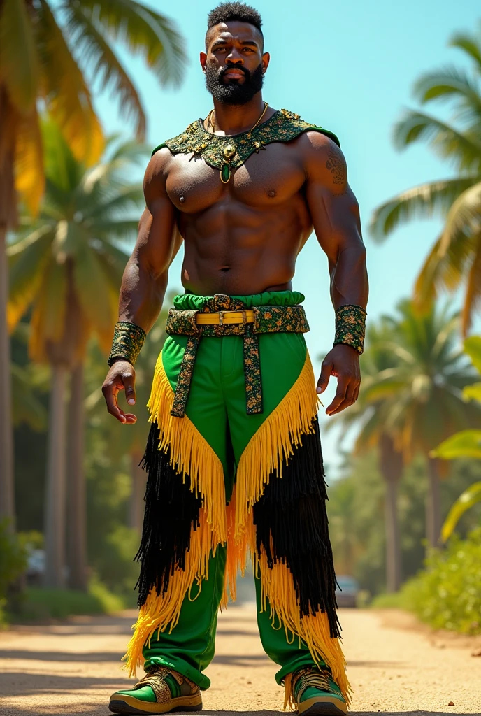 Jamaican inspired costume for men with the colors of the flag and full body 