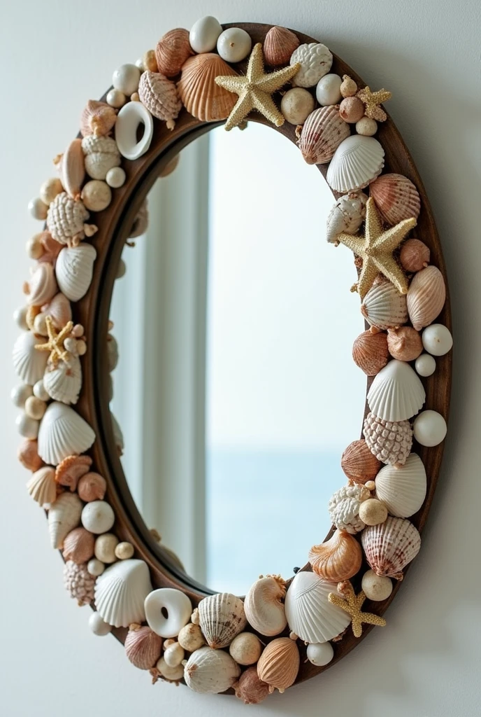 Oval mirror decorated with seashells