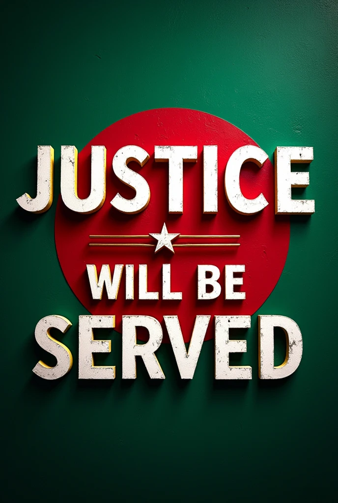 Justice Will be served text with background of Bangladesh flag