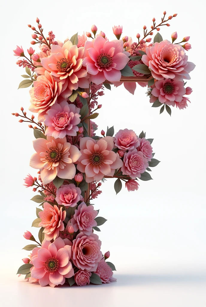 3d letter F with flowers no background