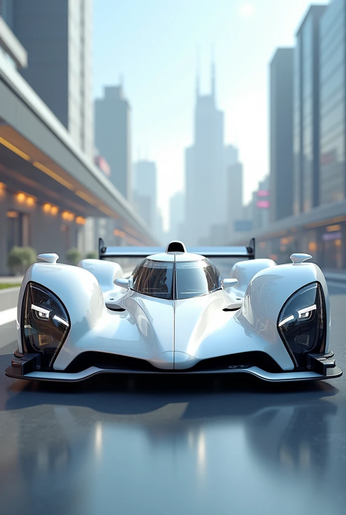 (top-quality、Realisticity)、masutepiece、8k picture、Bolides、racing car、The car of the future、((The racing car of the future))、Full Cowl Cyber Formula、(Futuristic cities)、Ultra-streamlined、6-wheel tires、pure white all over、19 inch wheels、Left and right jet engines、(Long body) 、(Wide Body)、F1、Pointed design、flat image、Large rear wing、ciber shaped like a le mans car with almost 0 ground clearance and large wheel covers and sidepods