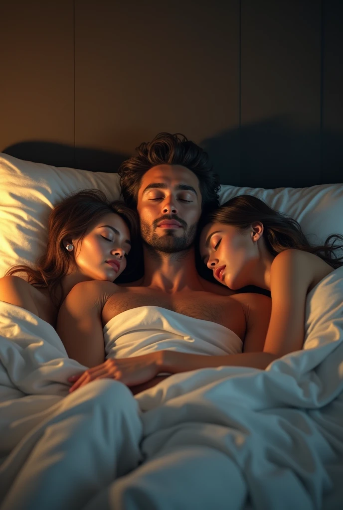 Man with 2 women sleeping