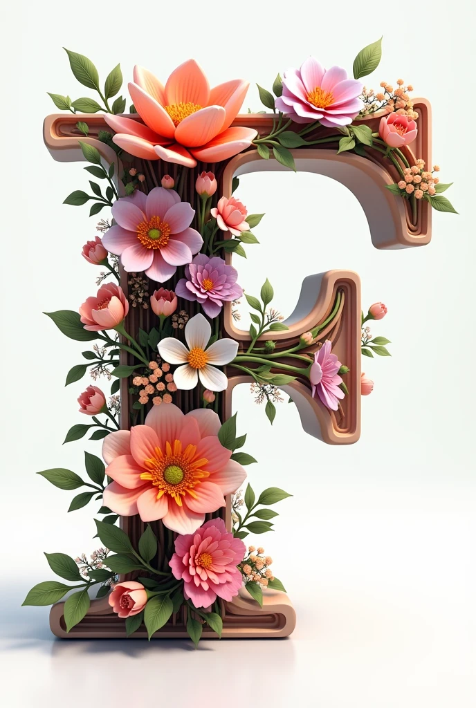 3d letter F with flowers no background
