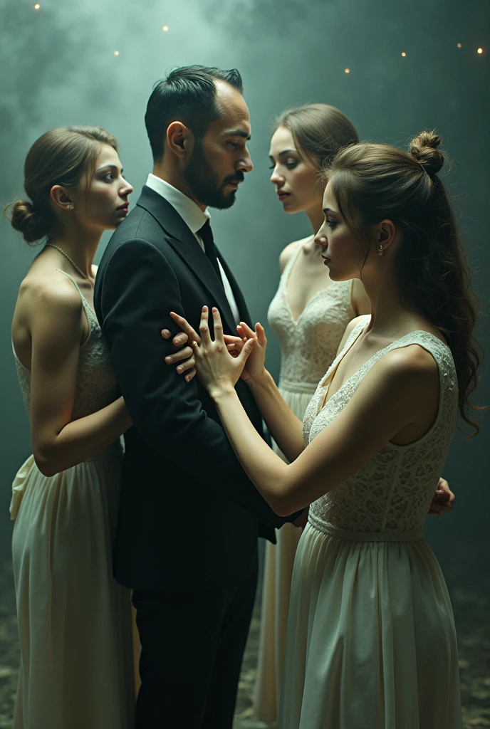 Man with 2 women and they do weird things