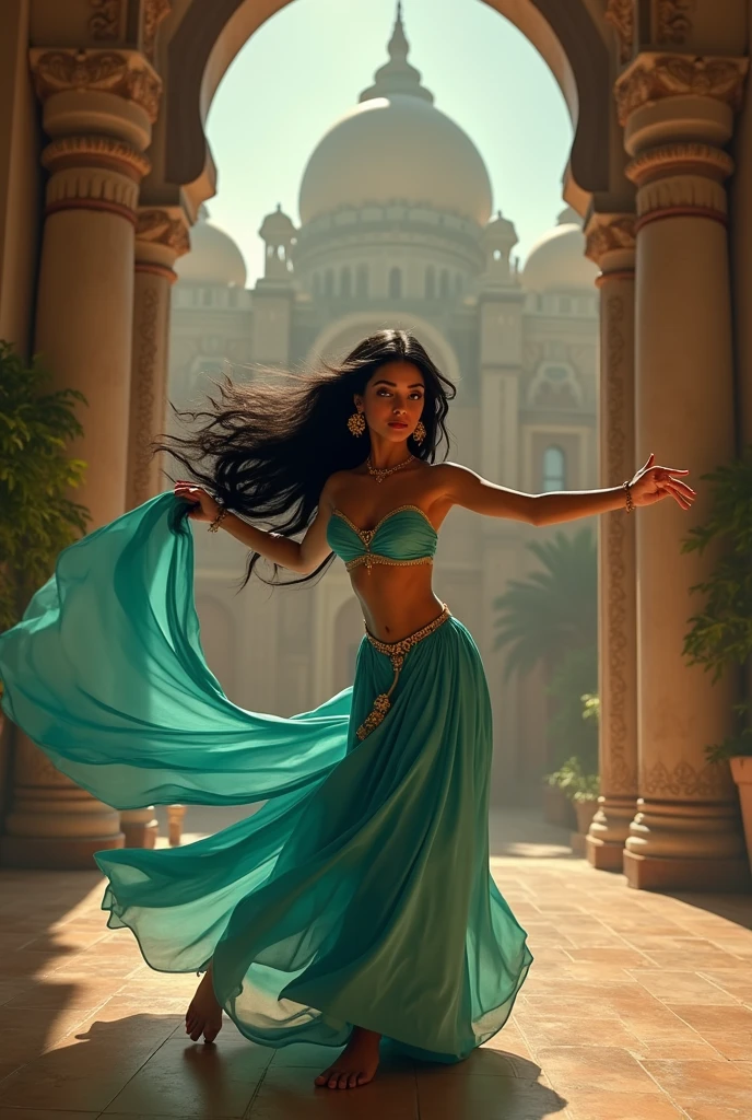 Stunning Princess Jasmine, photo in 8k, in action, cinematic.