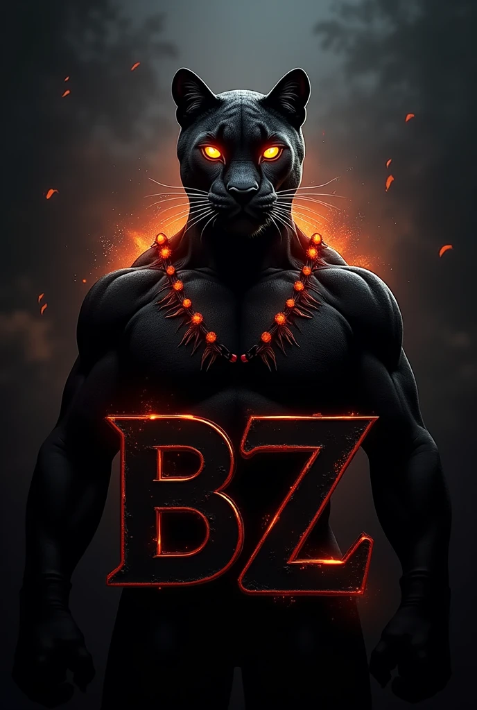 (Image size 120×120) A images of black banner with capital BZ logo and black panther with fire eyes and ant costume are background of this logo