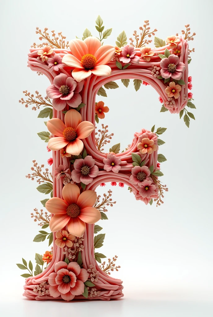 3d letter F with flowers no background