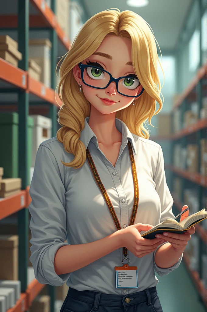 Blondeww girl with blond hair, with glasses and green eyes We focus on TAKING CARE OF SCHOOL SUPPLIES AND THE INSTITUTION'S FACILITIES
