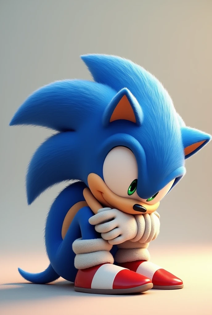 Sonic hugging own legs looking at the viewer