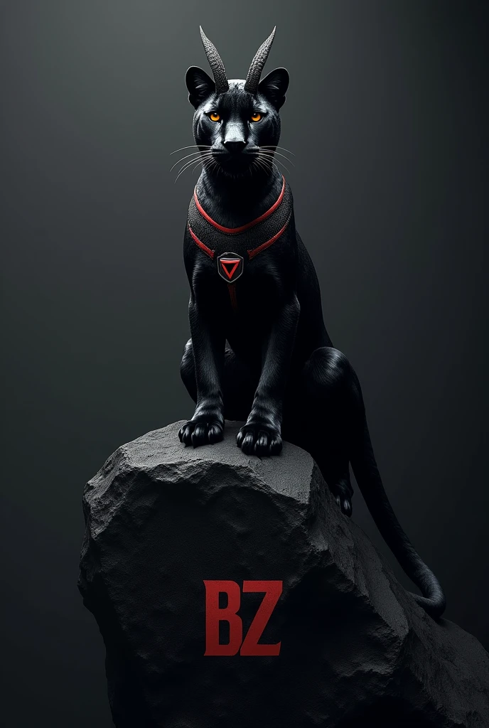(Image size 120×120) A images of black banner with capital BZ logo and black panther sitting on a black rock and ant costume are background of this logo
