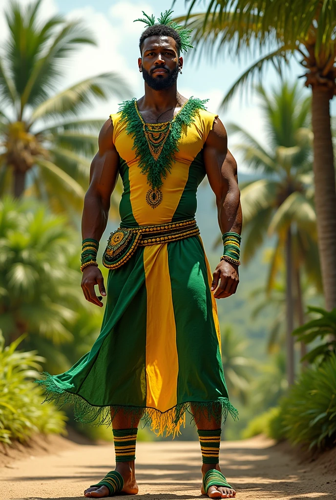 Jamaican inspired costume for men with the colors of the flag and full body 