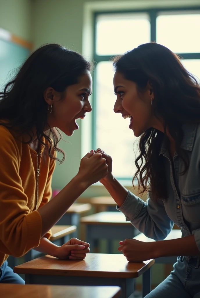2 Indian girls fighting extreme in college class room