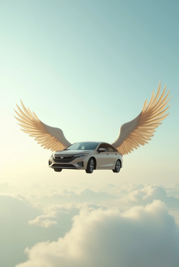 honda civic 8 hybrid sedan beige with wings flies in the sky