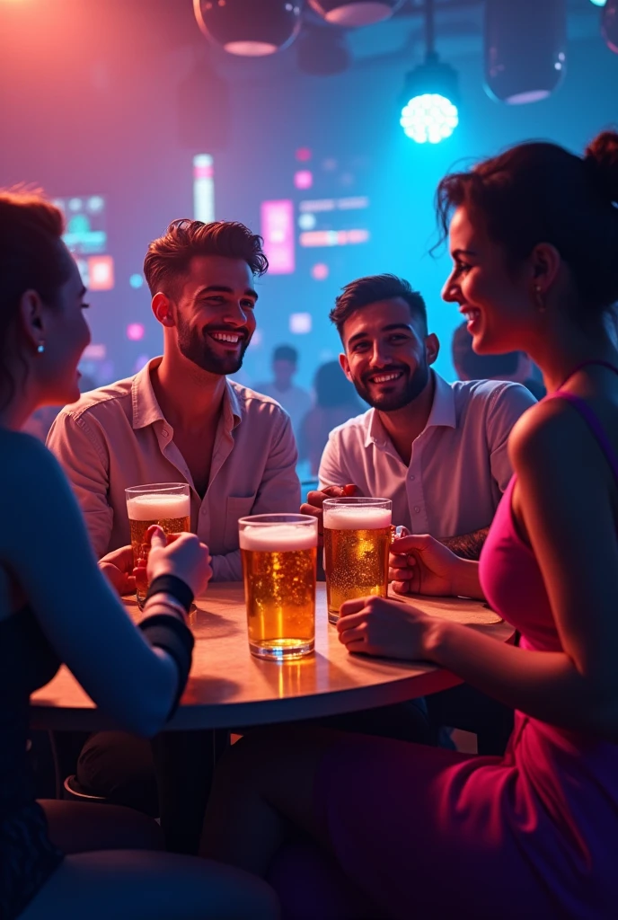 An image of boys with women and beers in a club