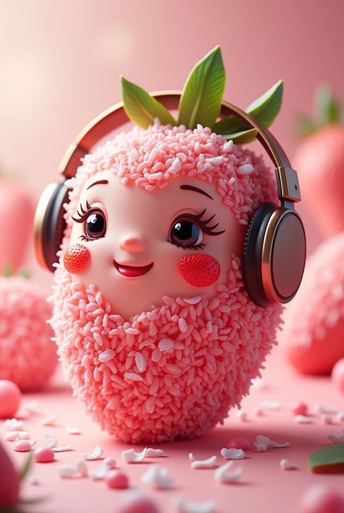 Strawberry coconut with headphones