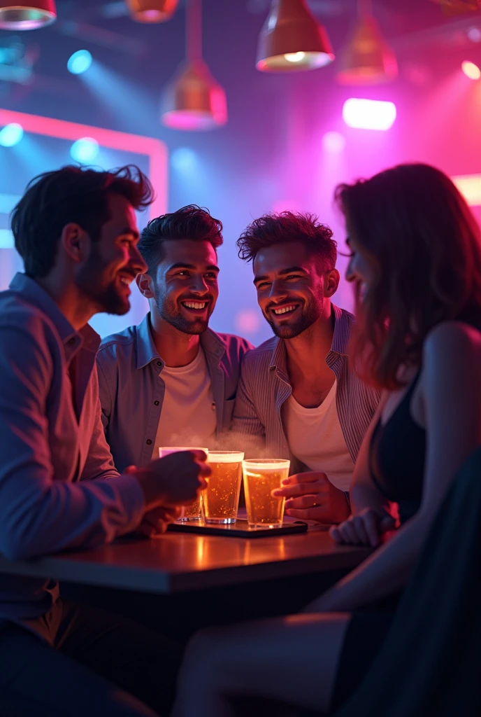 An image of boys with women and beers in a club