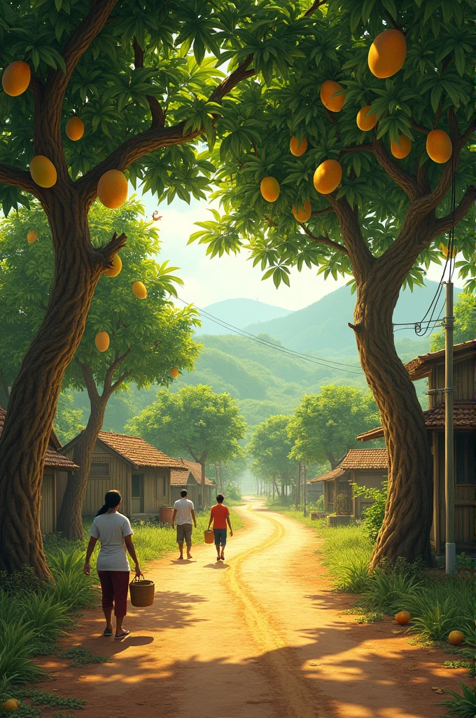Village road with mango trees