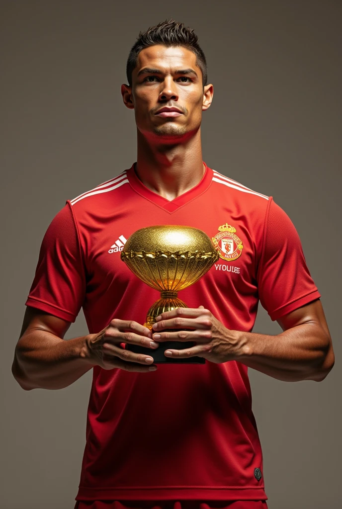 Gaint Cristiano Ronaldo holding golden YouTube red diamond award