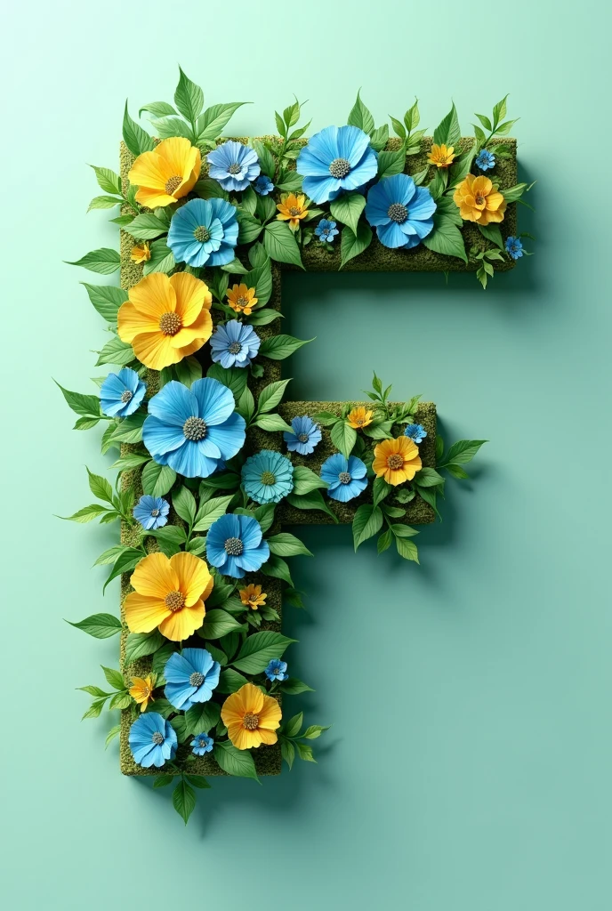 3d letter F with flowers without background gradients green blue yellow