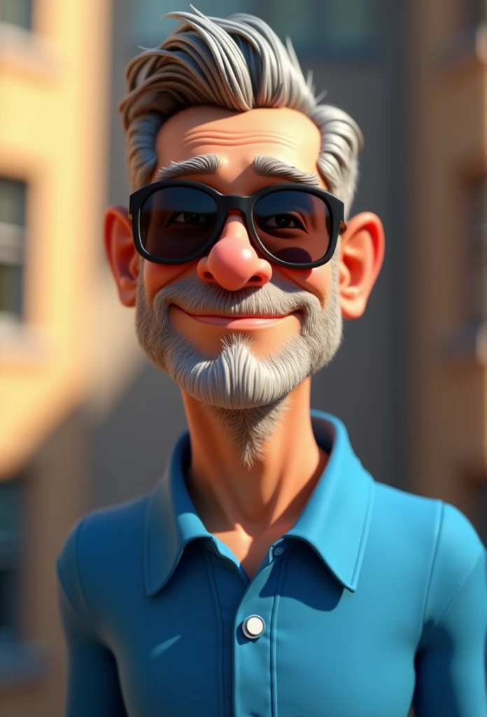 Cartoon character of a man with sunglasses and a blue shirt, animation character, stylized character, animation style rendering, 3d stylized, Arnold Maya rendering, Stylized 3D rendering, toon render screenshot, 3d character, 3d character, Stylized 3D rendering, 3D character rendering, cartoon character, Personagem de close up, character posing,  (Pixar-style) (master part:1.2) (bokeh) (best qualityer) (skin detailed) (detailed texture) (8k) (Argilla) (cinematic lighting) (sharp focus