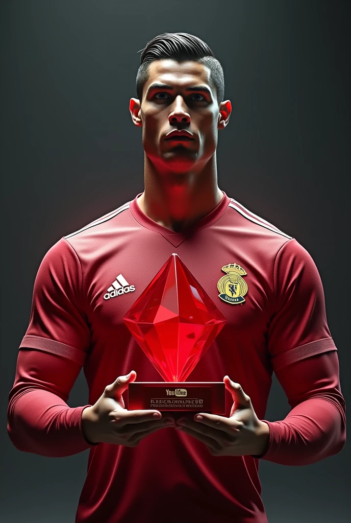 Gaint Cristiano Ronaldo holding YouTube red diamond awad