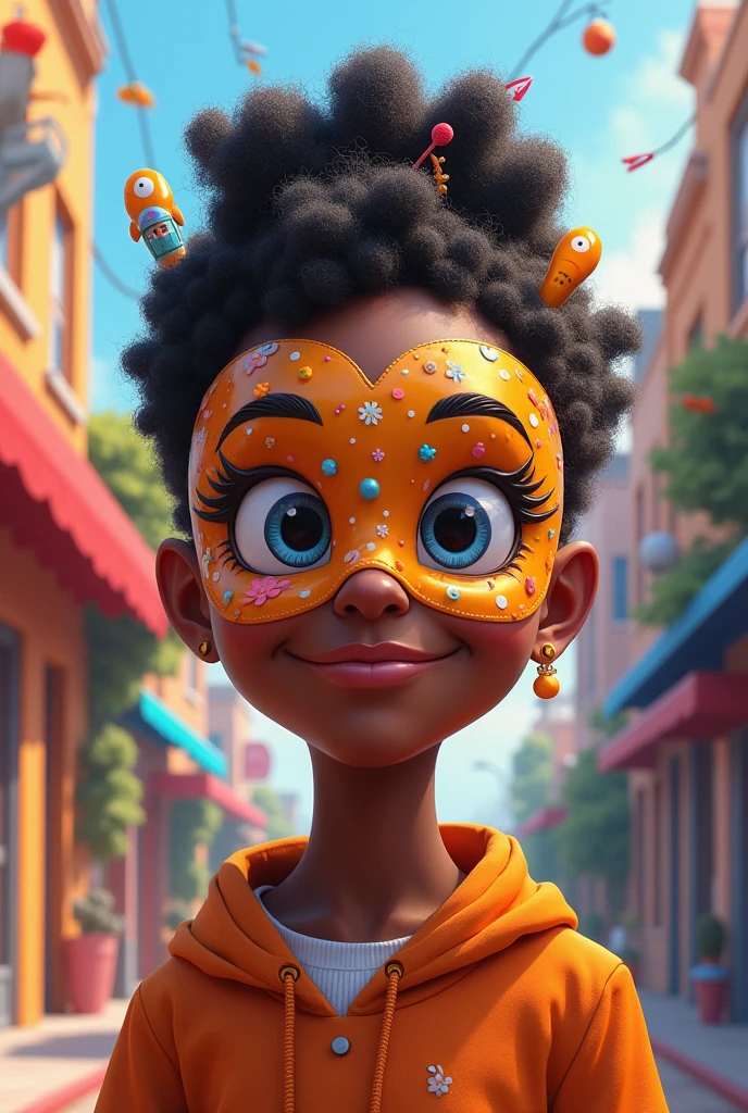 Make a light-skinned black character wearing a cartoon-style mask