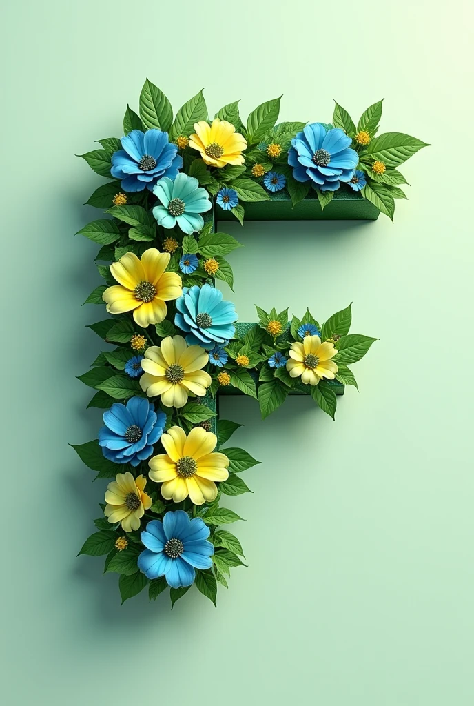 3d letter F with flowers without background gradients green blue yellow

