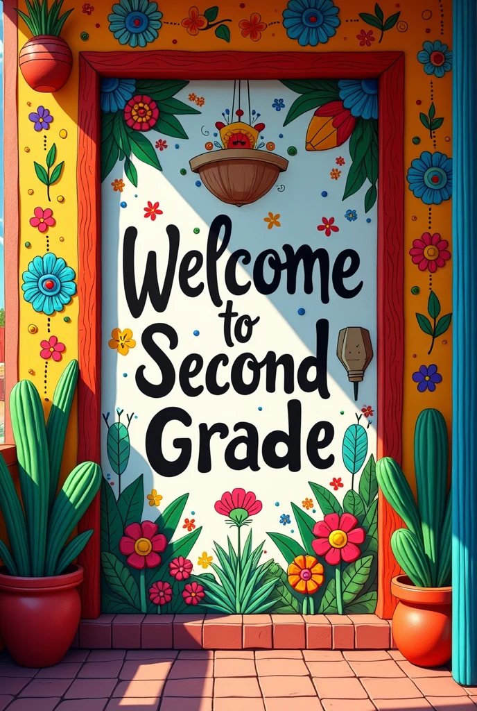   Sign that says welcome to second grade,Mexican style 