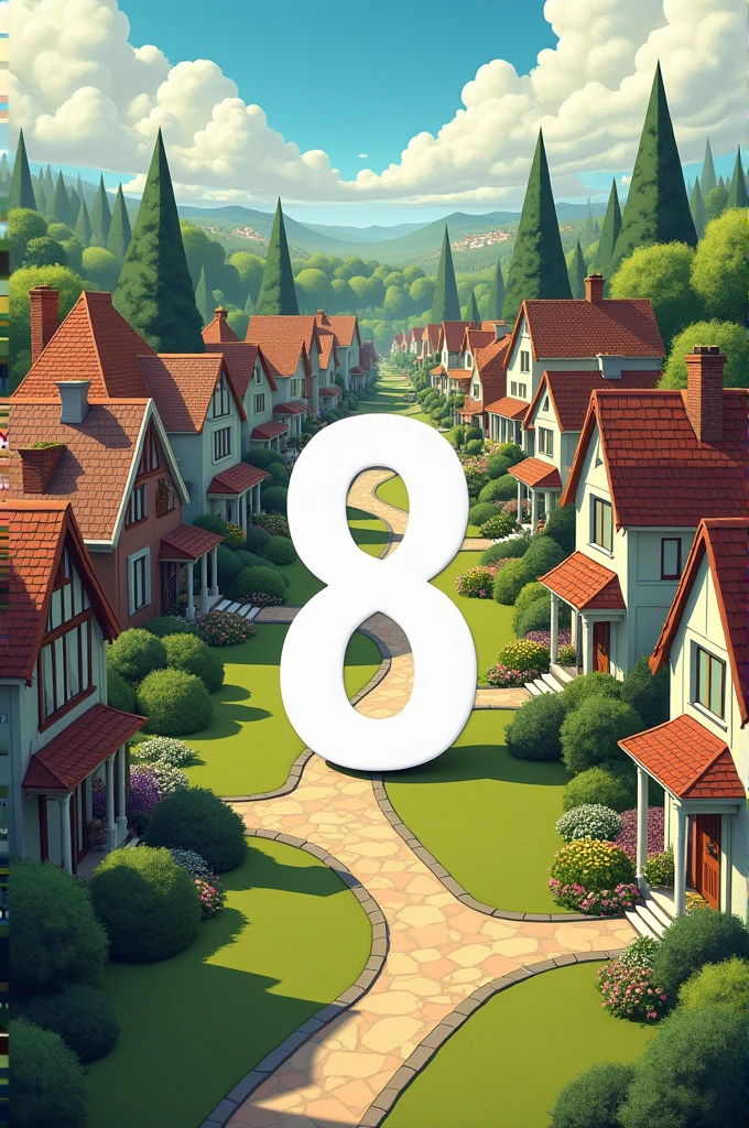 Create a wallpaper with a neighborhood theme and a large text in the middle "Crippled 8"