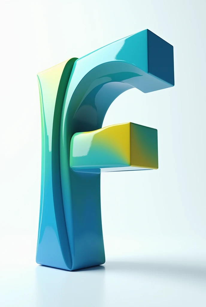 letter F in 3d, with blue gradients, green and yellow with white background