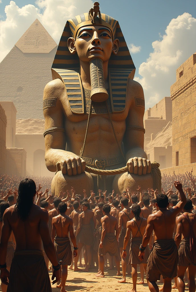 Israelites pulling statue and working for the Egyptian people.