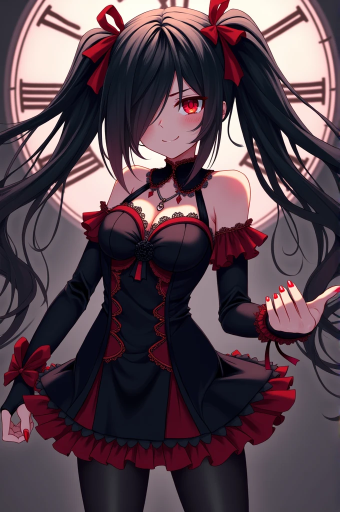 Kurumi Tokisaki with one golden eye clock with a red and black dress (Date A Live) anime