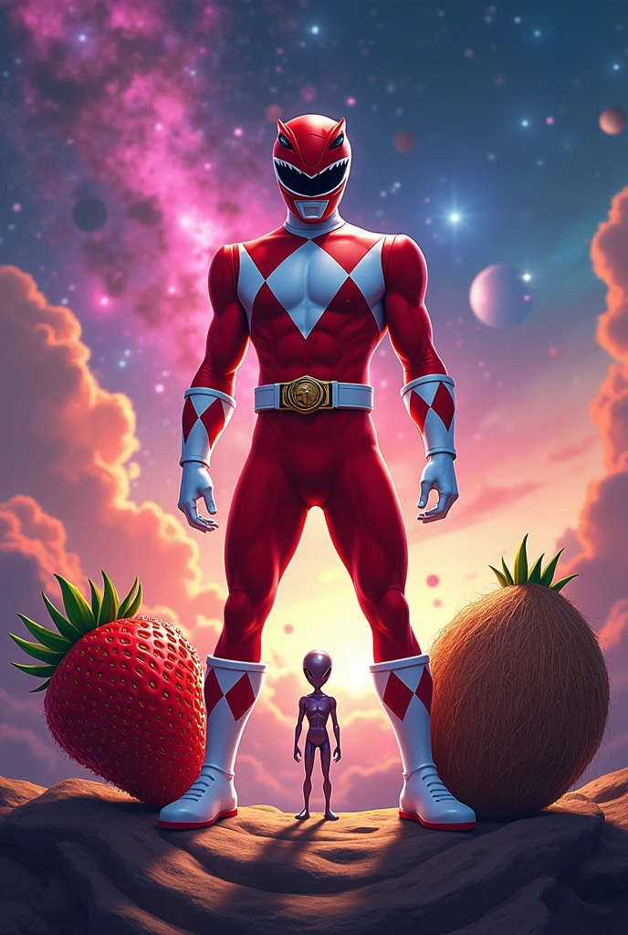 An album called FRT and I want a Power Ranger in the background, A strawberry, a coconut, and a martian