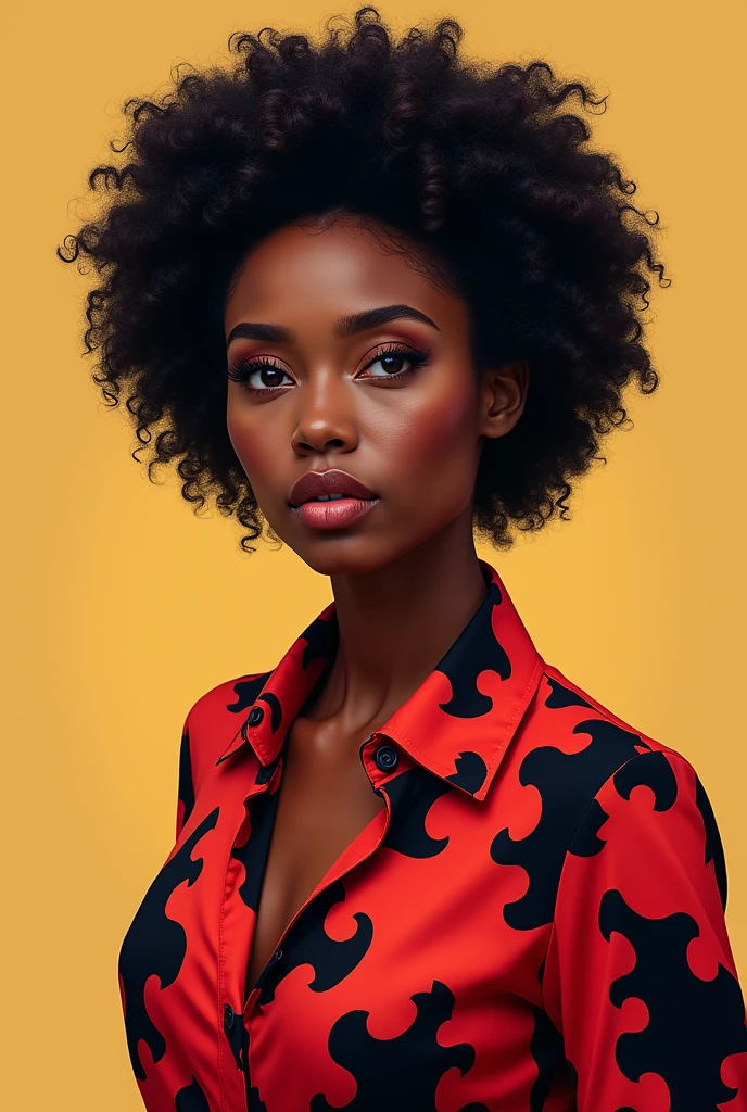 A black woman with short, frizzy curly hair, with the Flamengo shirt