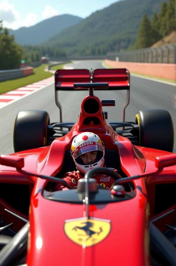 Lewis Hamilton whit a Ferrari car
