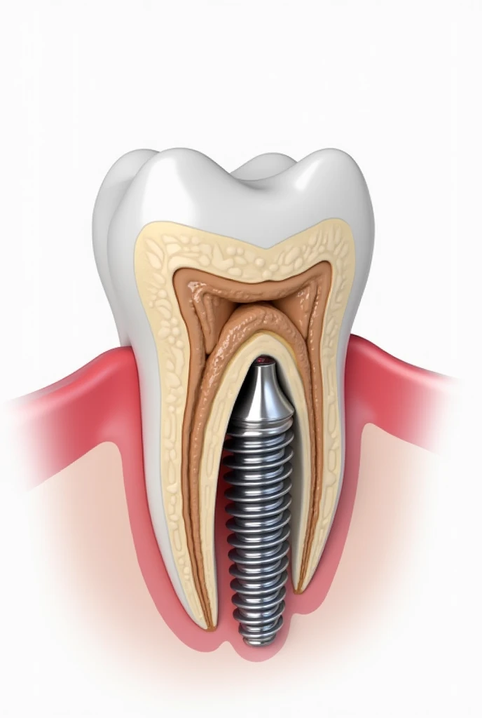 Double root molar implant with screw in one of the roots
