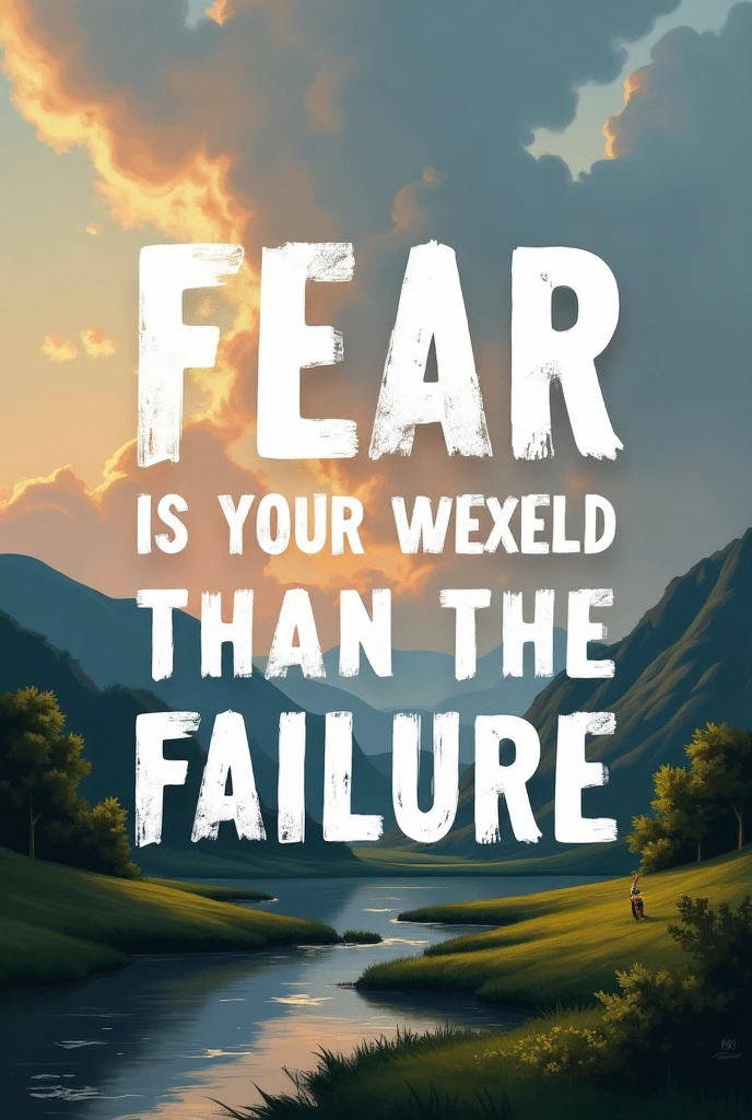 Make a motivational painting with the same background that you presented to me but with the following text in white letters: FEAR HAS KILLED MORE DREAMS THAN FAILURE 