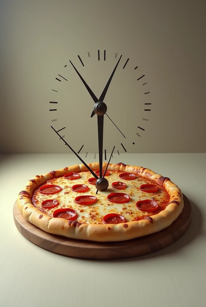 Create a simple image of a pizza with clock hands