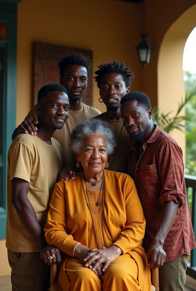 African family with 3 grow boys in Grammy between 30 to 35 years