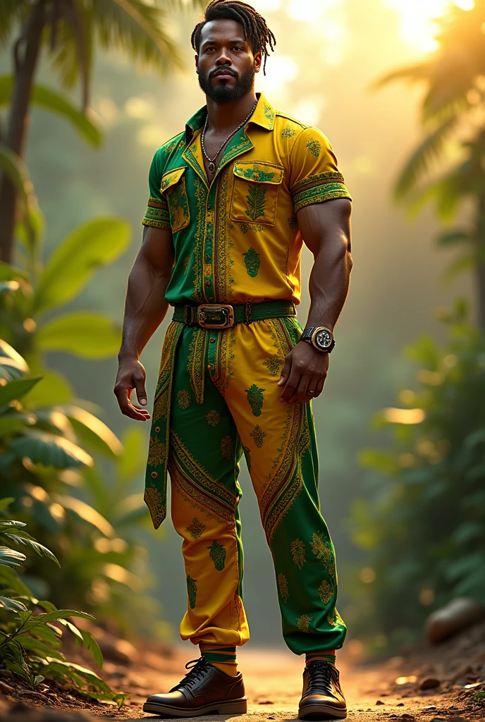 Jamaican inspired costume for men with the colors of the flag and full body and pants